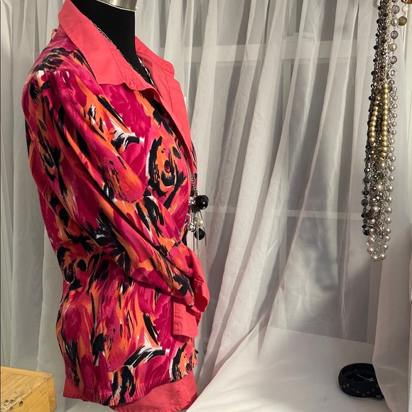Vibrant Pink and Orange Women's Top and sweater size L includes jewelry - Picture 9 of 12
